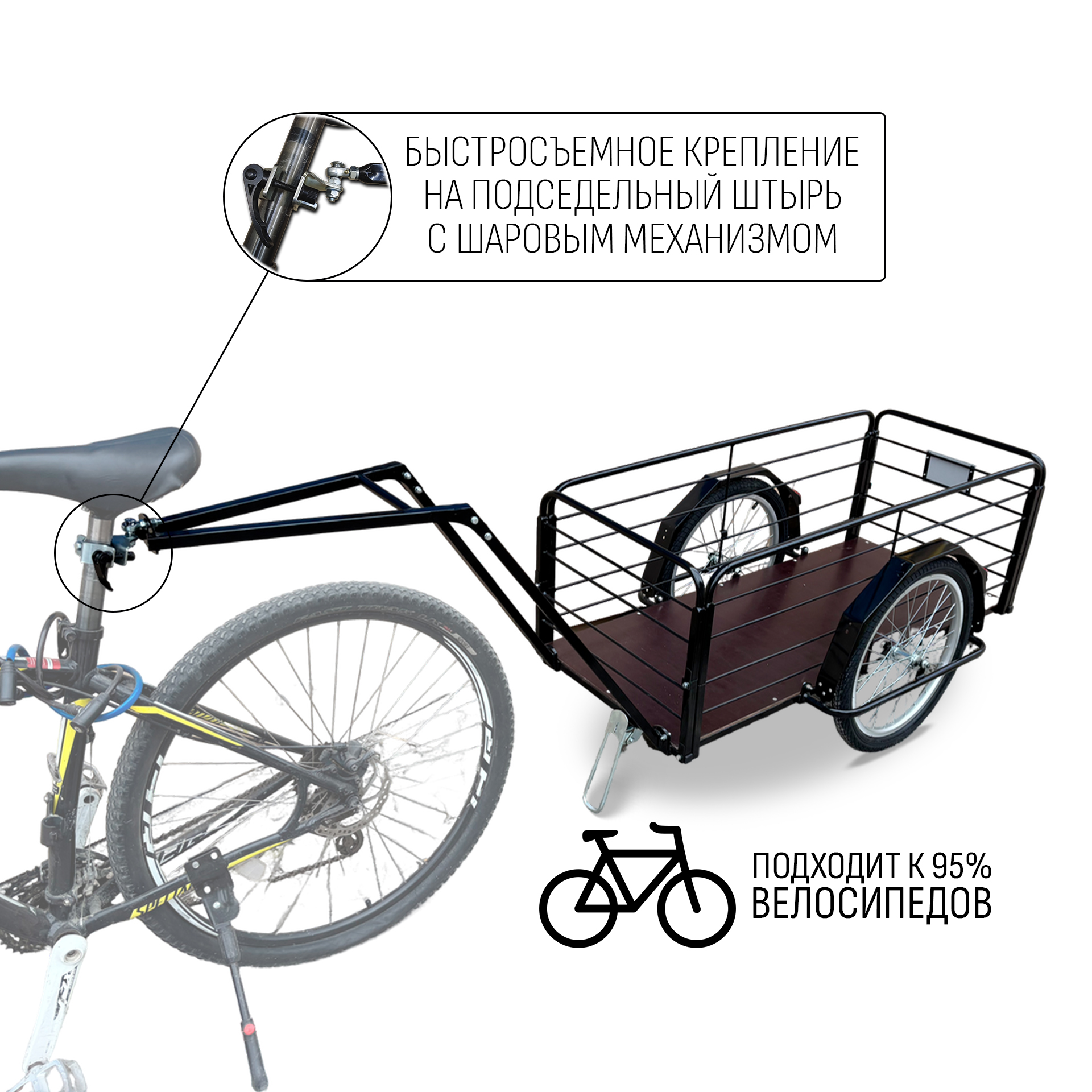Прицеп для велосипеда "Кузовок XL PRO модульный" 1200х500 (1 доп. модуль в комплекте) — изображение 3